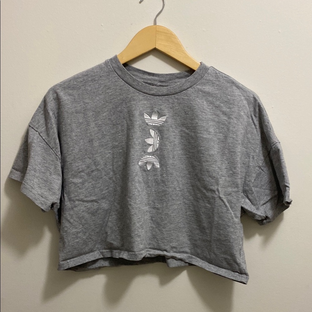 Adidas Gray Cropped Logo T-Shirt